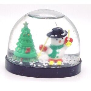 Vintage Christmas Snowglobe Dome Winter Skiing Snowman Dome 3" Holiday Tree Nice